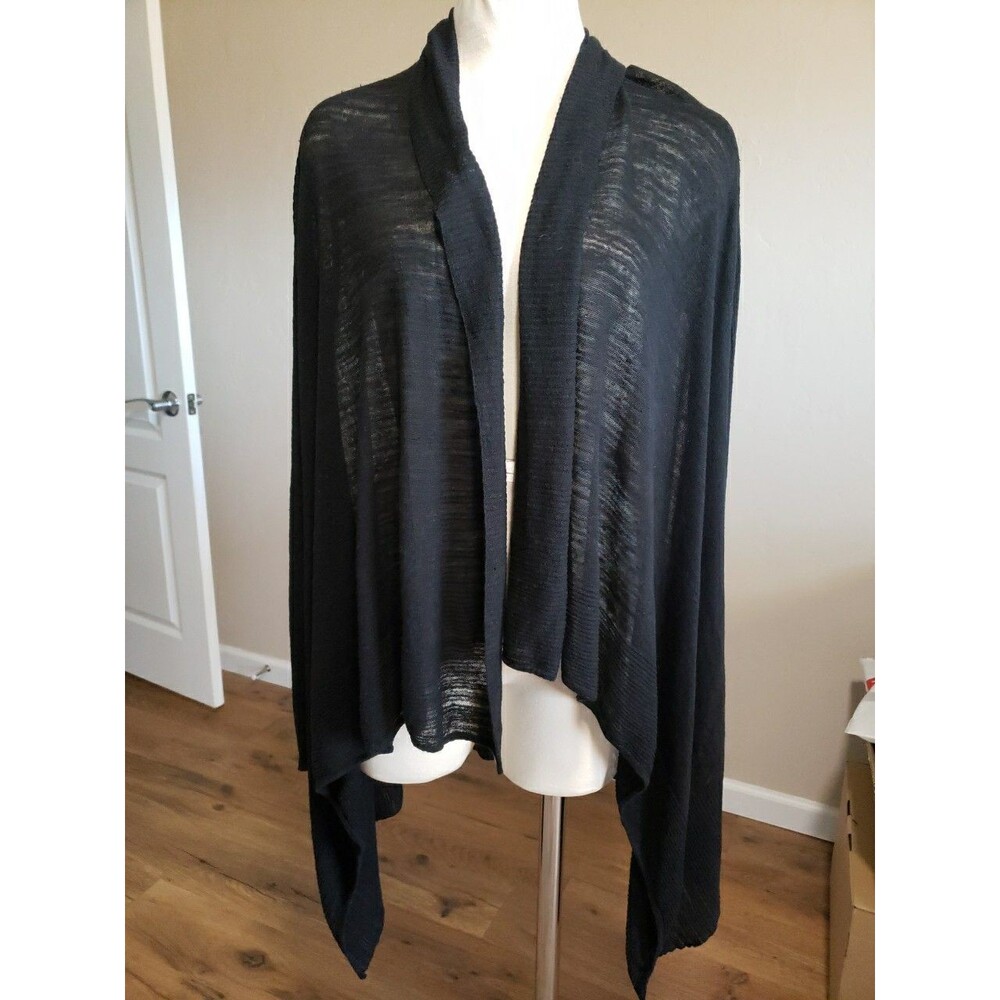 Talbots Cardigan Black Womens Sz. S Linen  Blend Open Front Sheer Texture Wrap